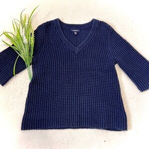 Lands End Navy Chunky Waffle Knit Sweater - XS